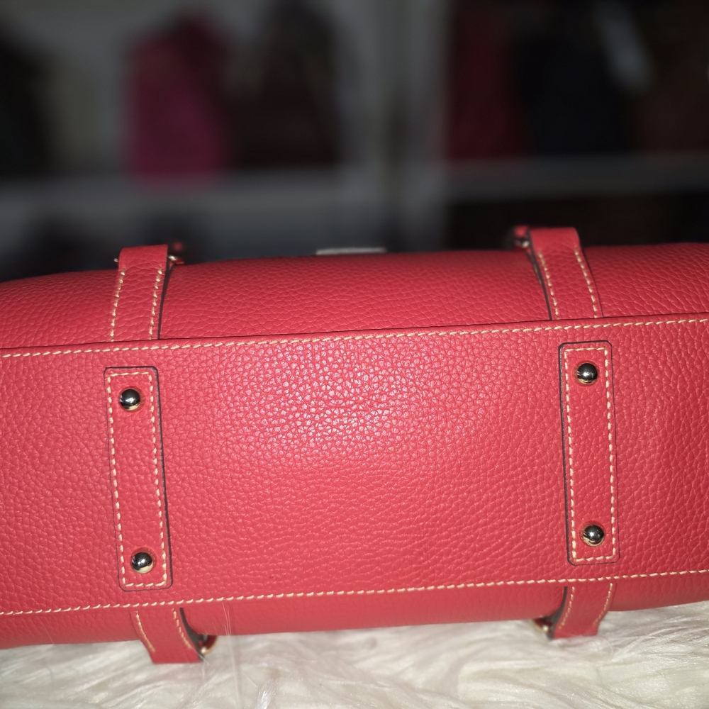 Dooney & Bourke Coral-Red Pebbled Leather Satchel with Tassel - Picture 4 of 9